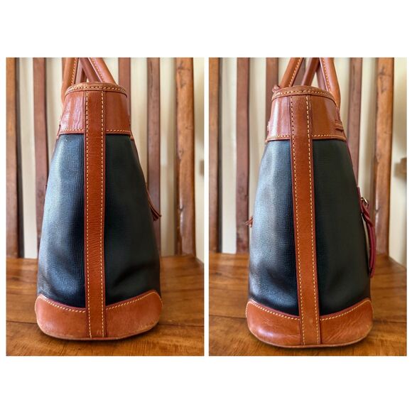 Dooney & Bourke Saffiano Leather Tassle Tote Bag — Black & Natural Trim - Picture 4 of 16